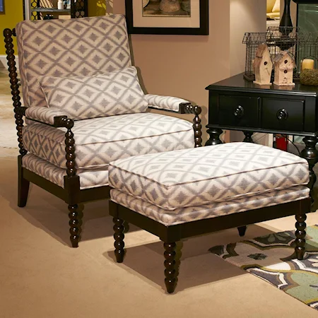 Traditional Stationary Occasional Chair and Ottoman with Spindle Details